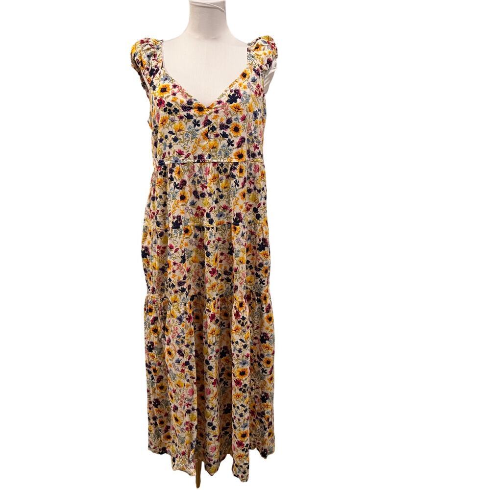 Old Navy Floral Tiered Maxi Dress Cottage Coquette Pockets Large Vacation Summer - Picture 2 of 10